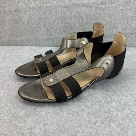 AGL Attilio Giusti Leombruni 37 / US 7 Sandals Black Sandals Open Silver Strappy - Picture 1 of 12